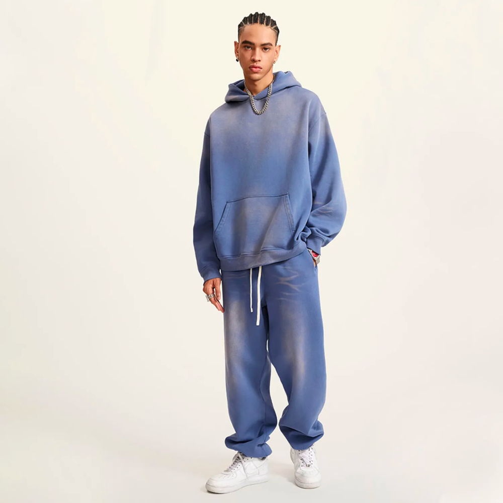 Denim Blue Washed Dyed Fleece Hoodie