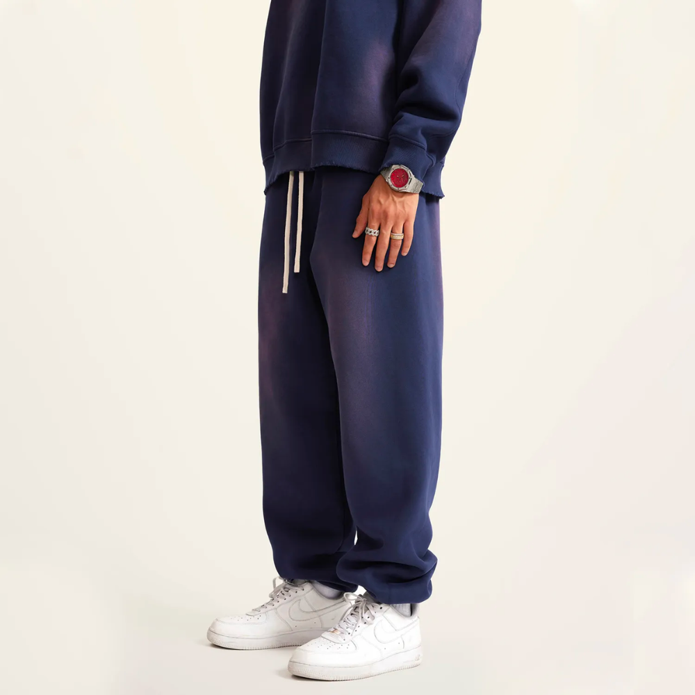 Marineblue Washed Dyed Fleece Joggers